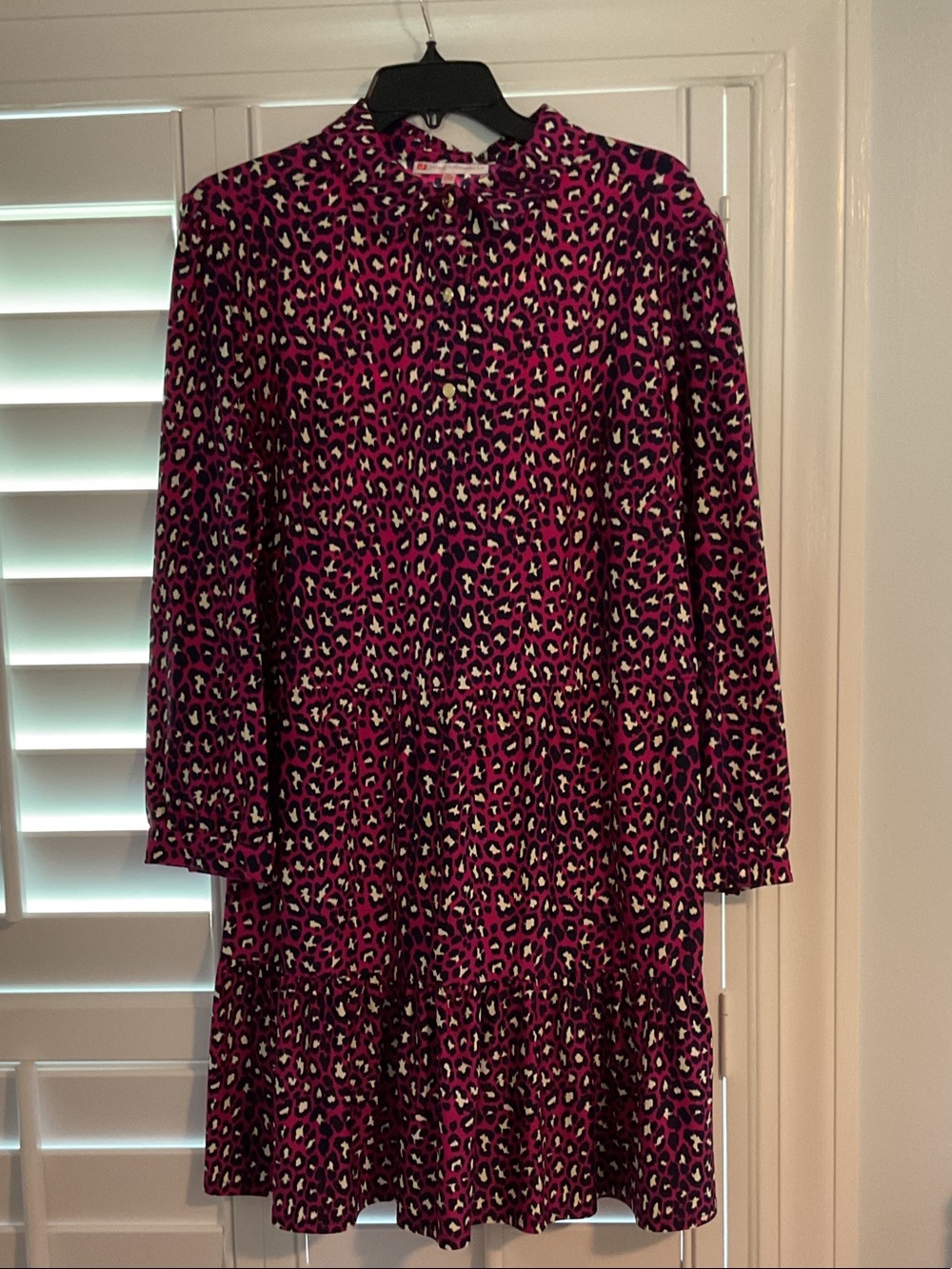 Jude Connally Pink and Black Leopard Print Long Sleeve Dress